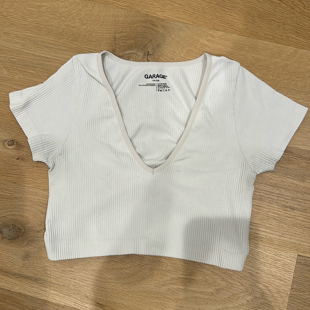Garage ribbed crop tee, white, size XS
